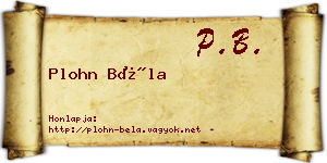 Plohn Béla névjegykártya
